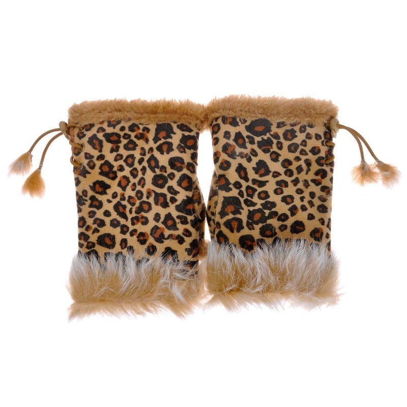 ZLYC Women Teen Classic Winter Warm Rabbit Fur Hands Wrist Fingerless Gloves Mittens, Leopard Print - Image 1